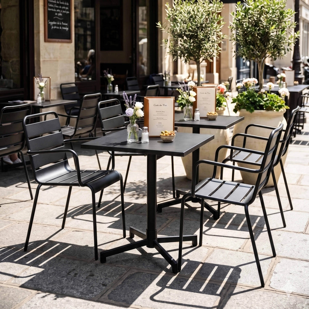 Oviala - Tavolo da 70 cm e 2 sedie da giardino in metallo nero