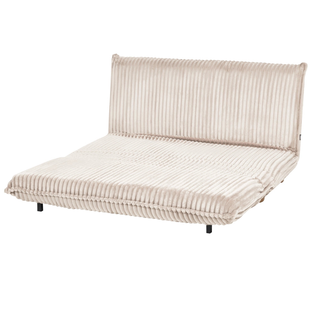 Divano letto rivestito in velluto a coste bianco sporco a 2 posti con gambe in legno senza braccioli Divano per bambini