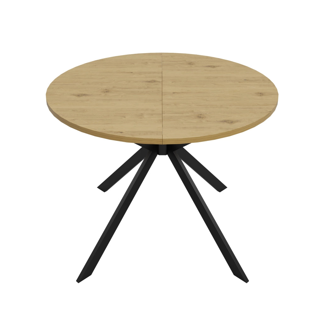 Tavolo Rotondo Allungabile 100-140x100 cm 4-6 Posti LEMONMAX; Diventa Ovale; Prolunga Integrata; MDF Effetto Legno e Gambe in Metallo