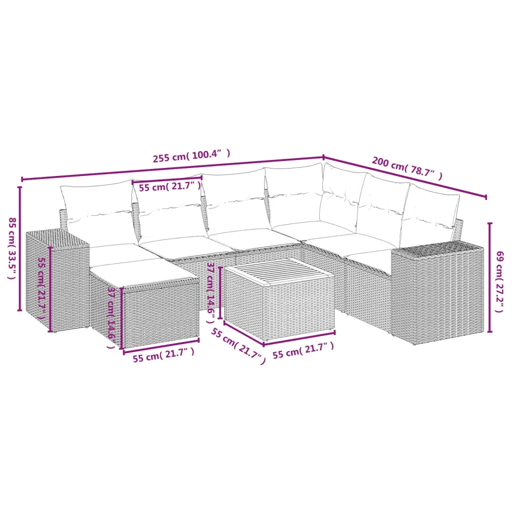 Set Divani da Giardino con Cuscini 8 pz Nero in Polyrattan