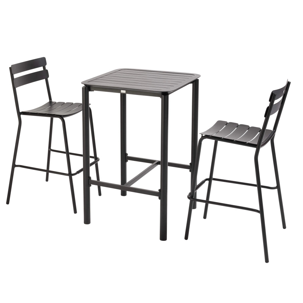 Oviala - Tavolo alto da terrazza con 2 sedie in alluminio nero