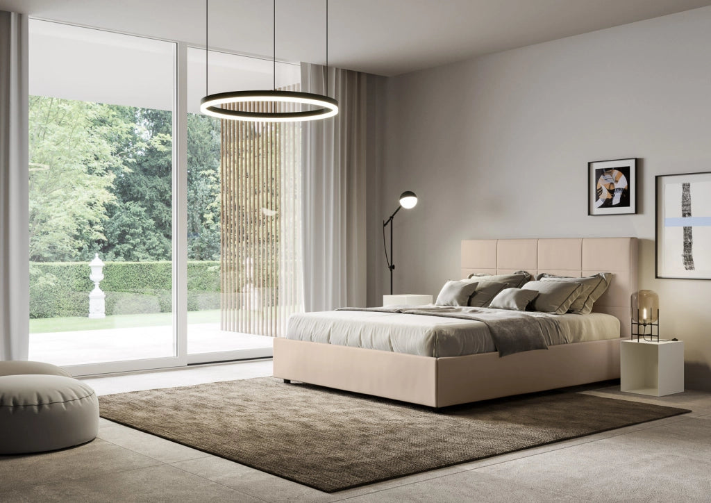 BS COM Letto matrimoniale king size contenitore imbottito 170x200 similpelle tortora