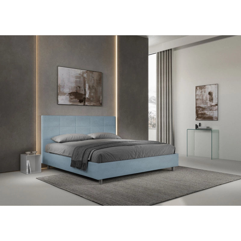Letto imbottito Matrimoniale 190x200 cm Mika - Contenitore,Microfibra,Azzurro