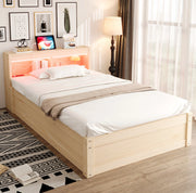 Letto singolo multifunzione in legno massello 90x200 cm con presa elettrica, LED colorati e contenitore idraulico