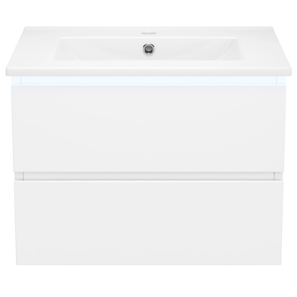 Desviae Mobile sottolavabo sospeso con lavabo in ceramica LED con sensore radar 2 cassetti MDF bianco 61 × 46 × 45 cm