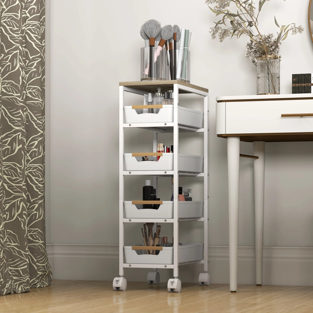 Carrello a rotelle con cassetti e ripiani ¨C Minimal ¨C Bianco