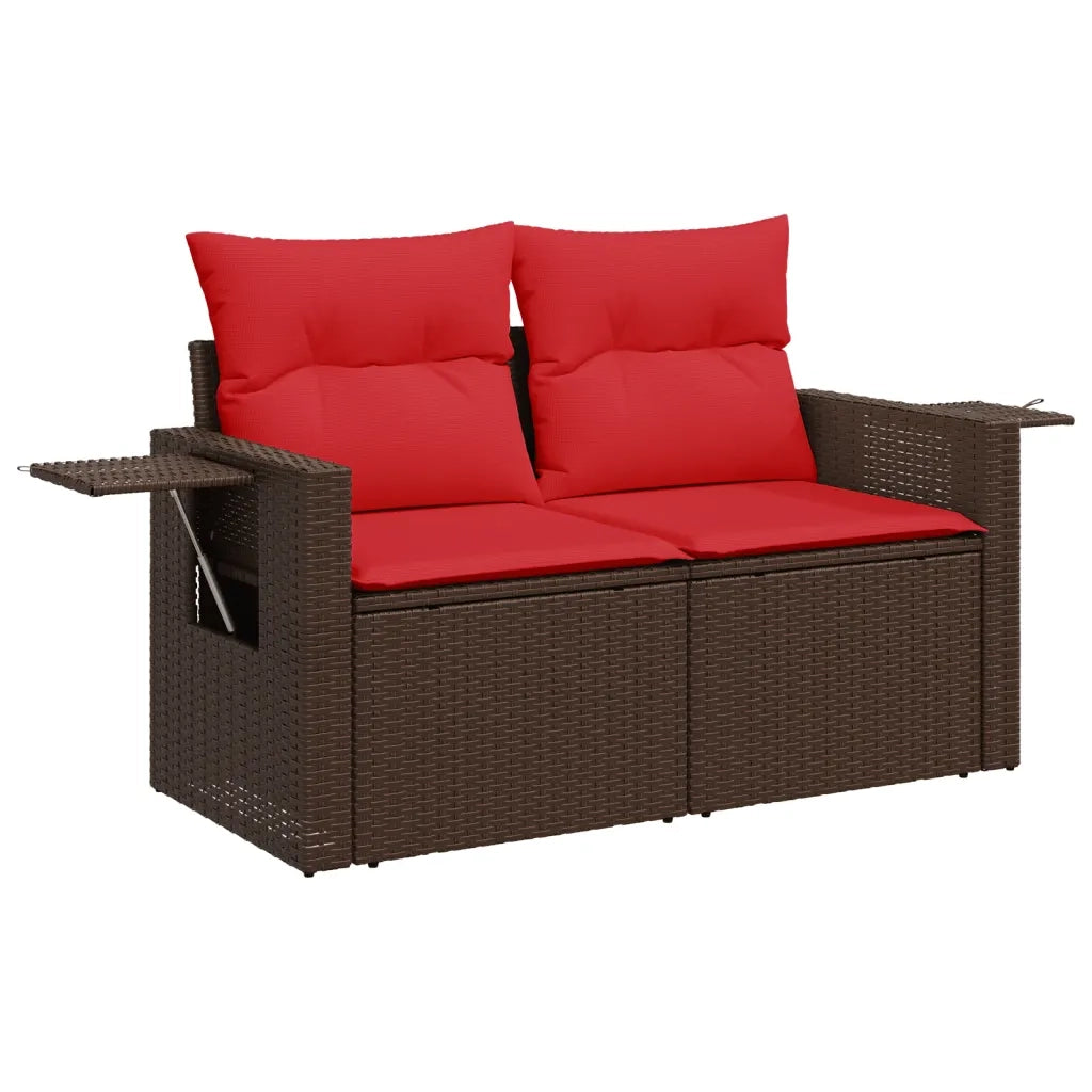 Divano da giardino con cuscini a 2 posti marrone in polyrattan 366244