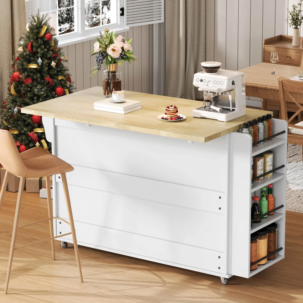 Isola da cucina mobile con piano pieghevole 120 x 45/70 x 90 cm; MDF; naturale e bianca