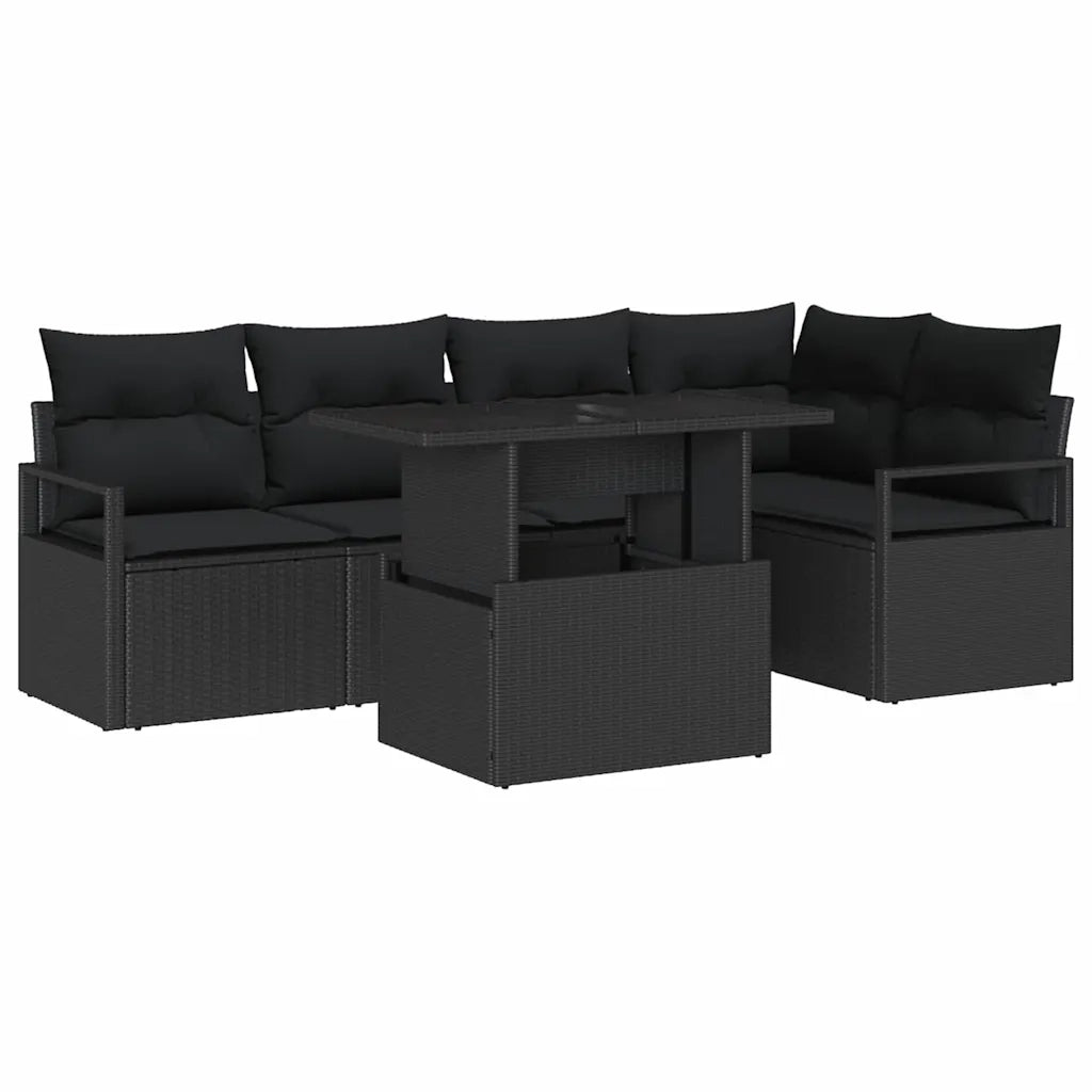 Set Divano da Giardino con cuscino 6 pcs Nero polyrattan