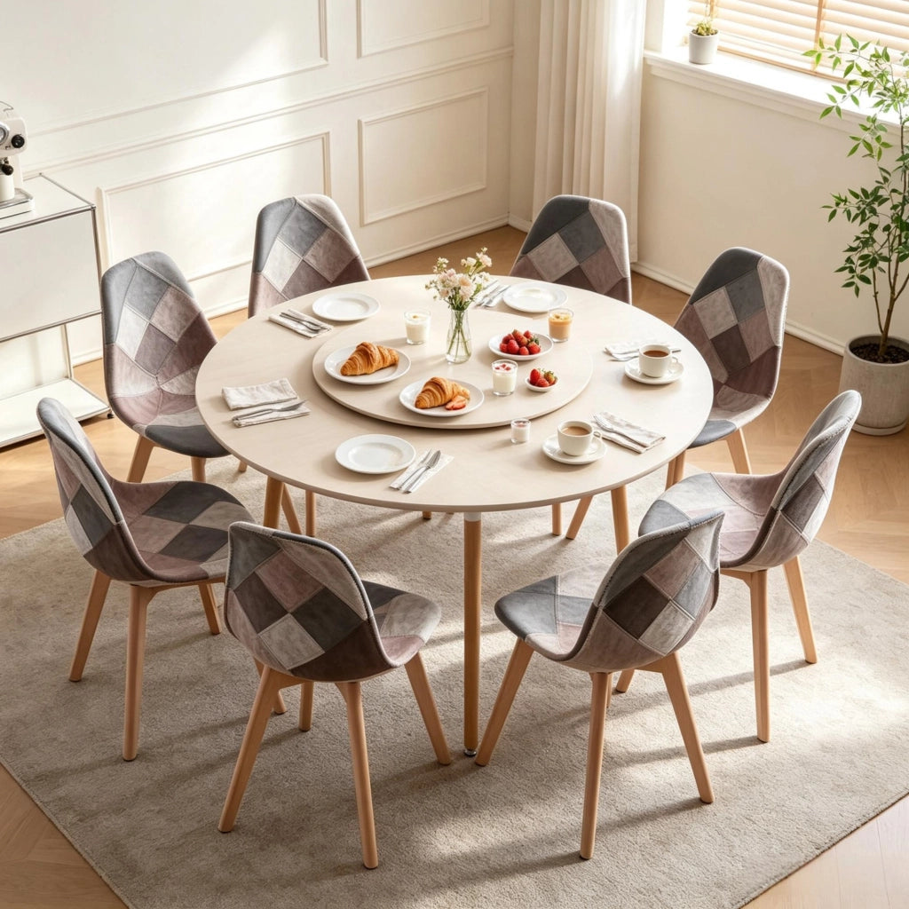 SEDIA da pranzo patchwork multicolore in tessuto e legno, set da 8 pezzi