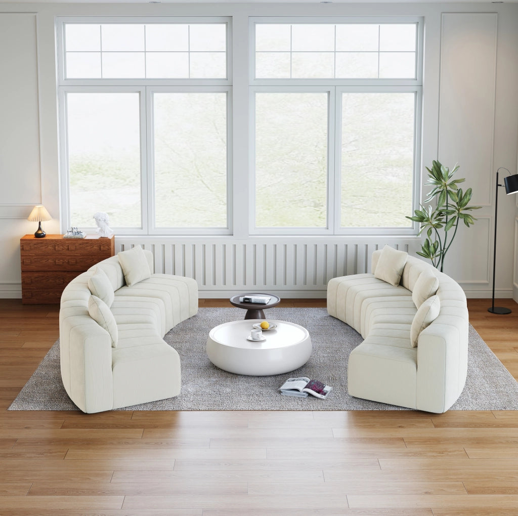 Divano modulare curvo in ciniglia con 2 cuscini