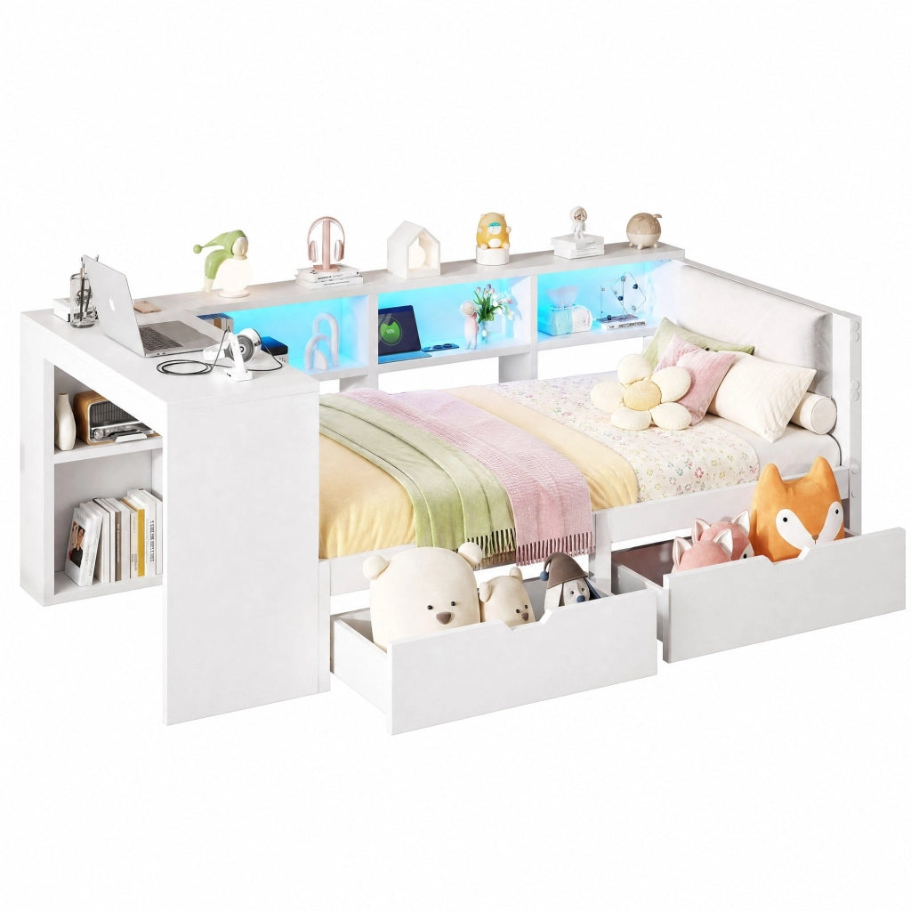 Letto piattaforma 90 x 200 cm con cassetti, prese USB e LED