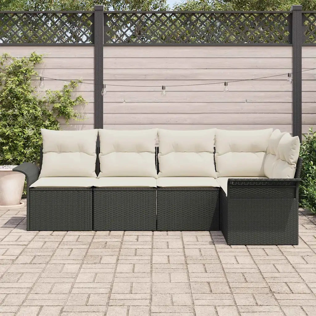 Set Divano da Giardino con archiviazione 5 pcs Nero polyrattan