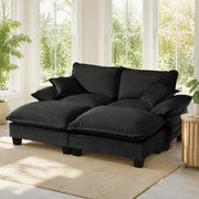 Divano angolare modulare 194x155x90 cm in ciniglia nera con 2 pouf