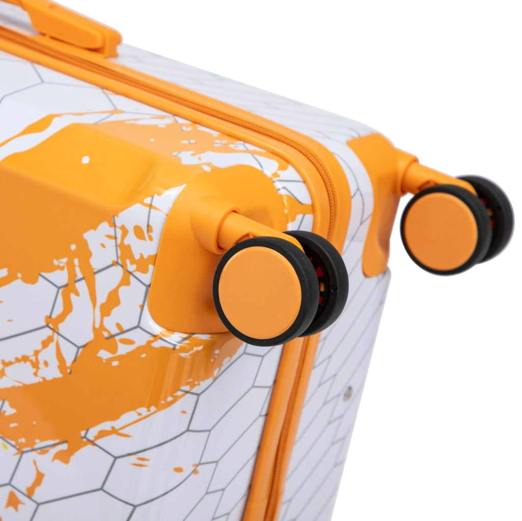Trolley rigido arancione in PC, 4 ruote e lucchetto a combinazione