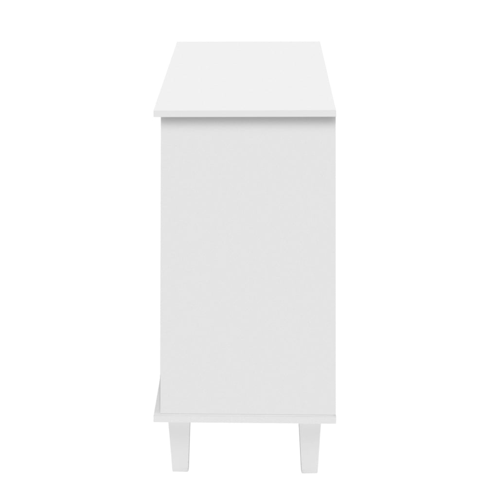 Credenza da 140 cm con 4 ante a specchio e 2 cassetti in MDF bianco