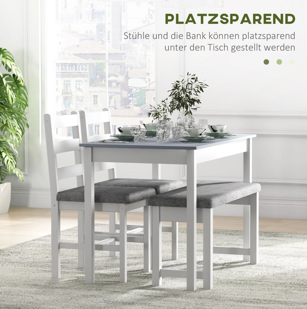 Set da pranzo 4 pezzi in pino con panca e 2 sedie grigio