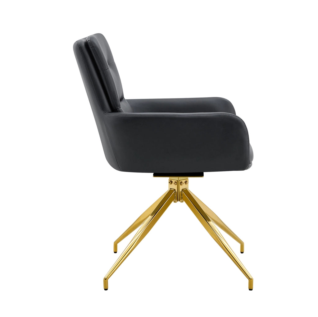 Set tavolo 85 cm vetro trasparente nero e oro; 2 sedie girevoli