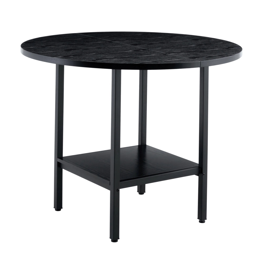 Tavolo rotondo da pranzo con ripiano portaoggetti 100 cm nero in MDF e metallo per 4-6 persone