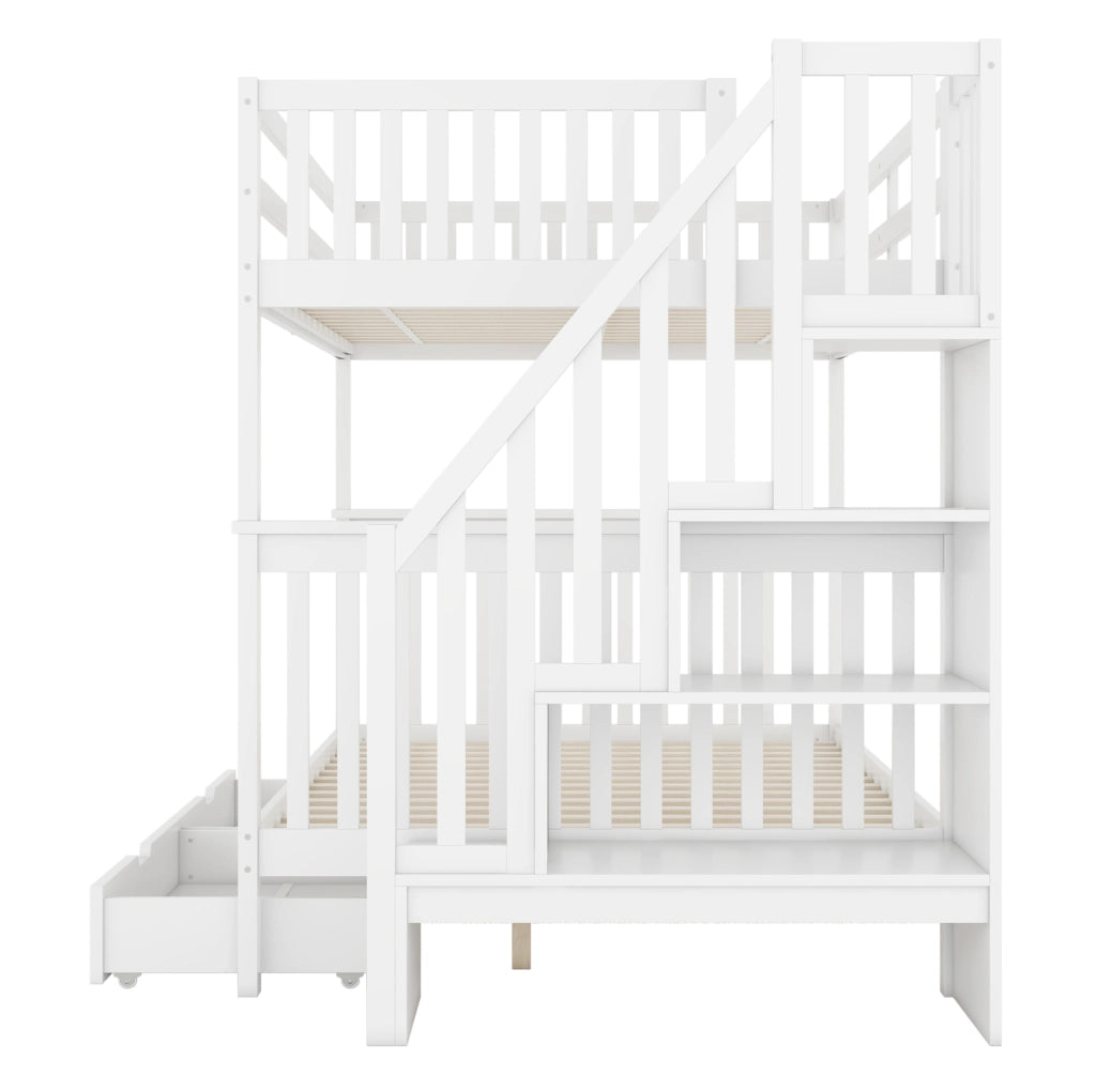 Letto a castello 140x200 cm con scala contenitore e 2 cassetti