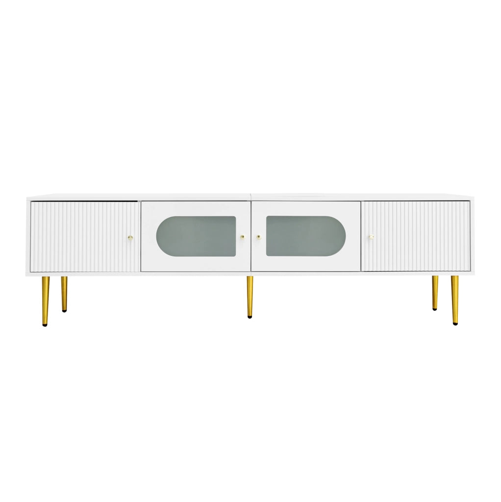 Mobile TV 170x35x50 cm in truciolare bianco con vano contenitore per soggiorno