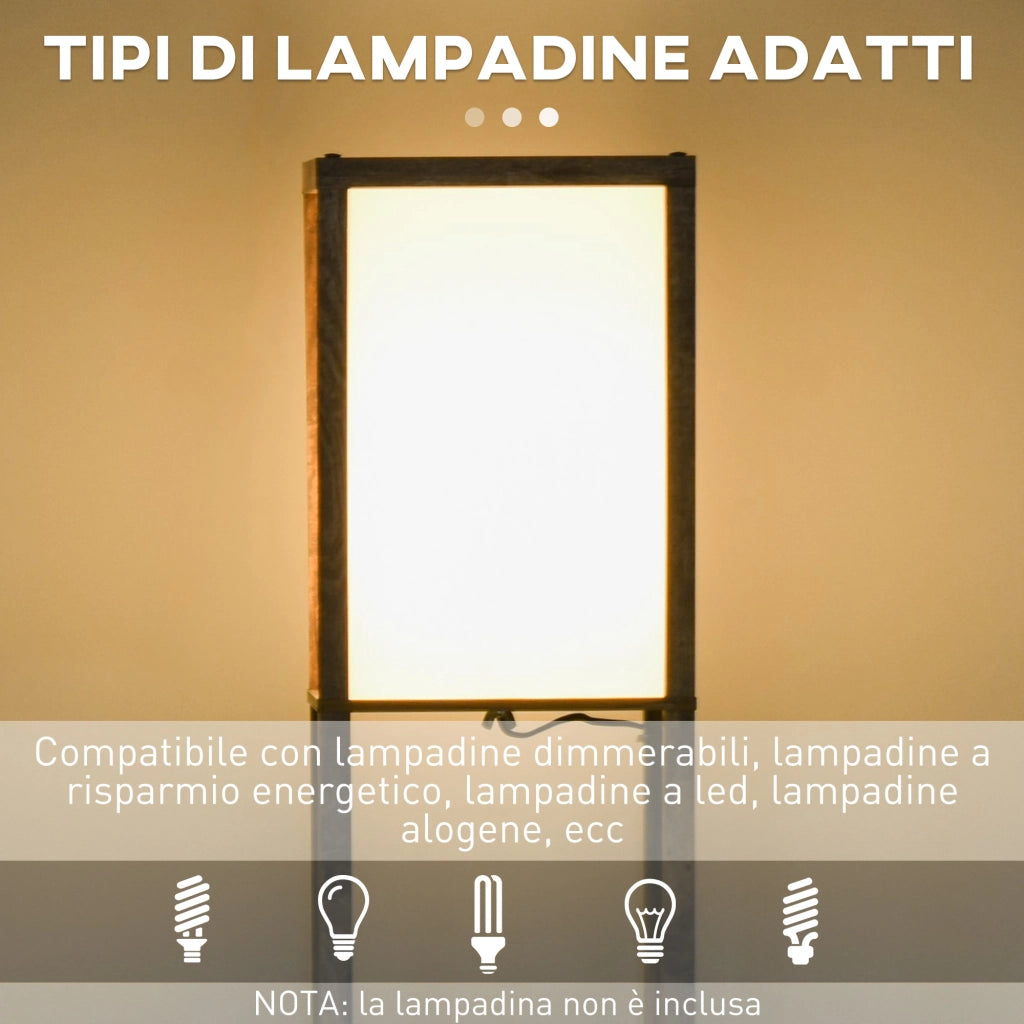Lampada da terra con 3 mensole integrate, colore legno, attacco E27 potenza 40W, 26x26x160cm, design moderno per casa