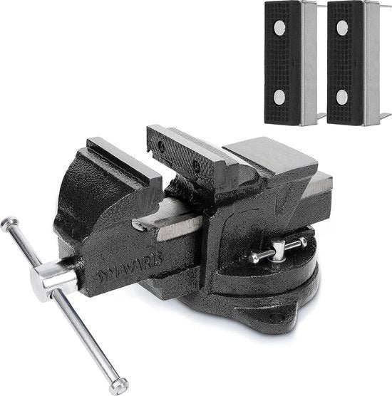 Gietijzeren bankschroef con copertura 75 mm - Incl. martello - 90 mm apertura - 360 gradi rotazionale - Sostituzione vite in acciaio
