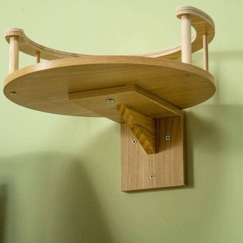 Letto da parete per gatti con cuscino rimovibile in peluche, finitura rovere, Ø34 × 10,5 cm, fino a 5 kg