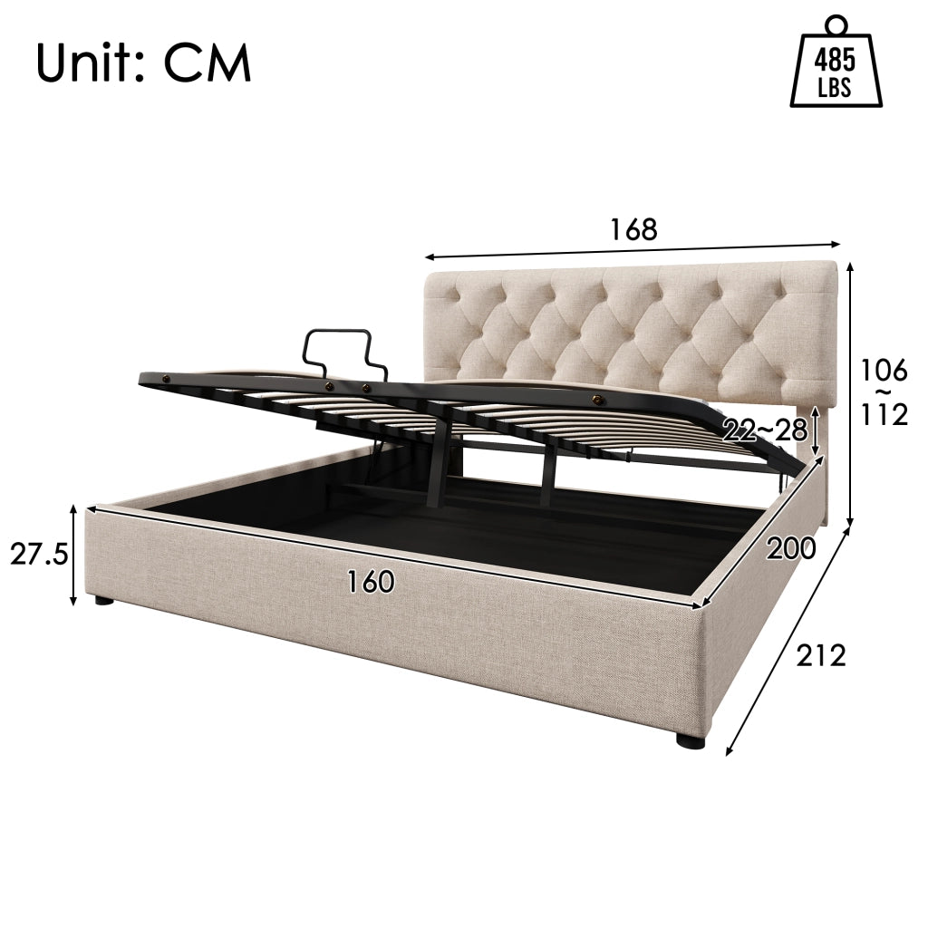 Letto con contenitore 160 × 200 cm con materasso a molle; testiera regolabile e rete a doghe in lino naturale