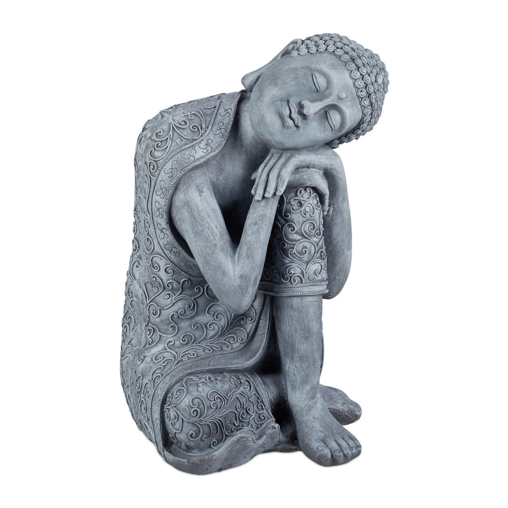 Statua di Budda seduto decorativa spirituale 60 x 35 x 35 cm atmosfera zen in ceramica grigia 13_0006089