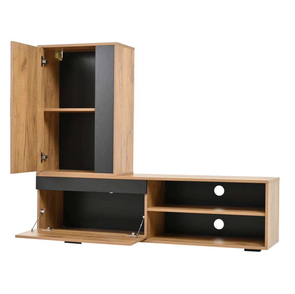 Set mobili soggiorno TV 140x35x39 cm con mobile TV, armadietto da parete e mensola, design moderno in truciolato legno e nero