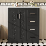 Mobile da bagno a terra con lavabo integrato 3 cassetti e 2 ante in MDF nero con superficie laccata 76 × 46.5 × 85.5 cm