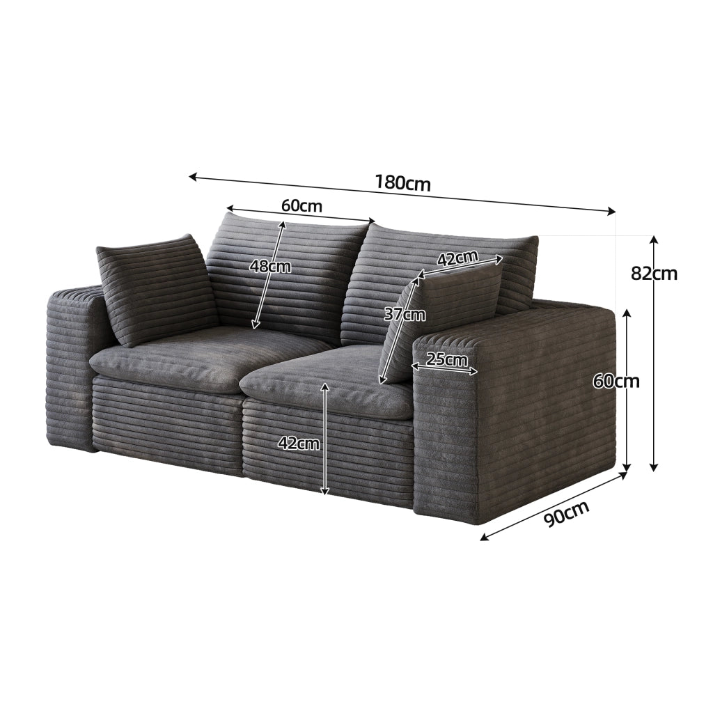 Divano modulare con imbottitura in schiuma, design senza telaio, in tessuto grigio scuro 180 × 90 × 60 cm