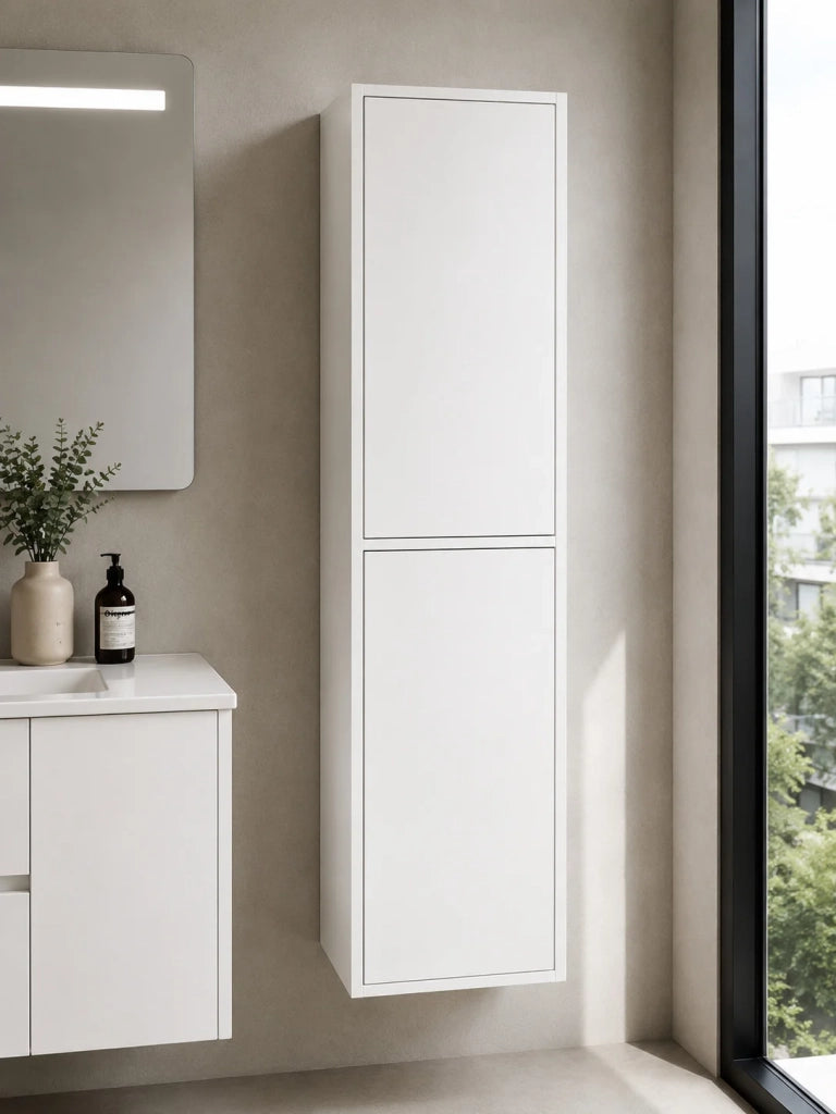 Mobile bagno con piedini con lavabo ORIGENBATH NEBARI con piedini e ante con colonna 80x40 cm bianco con colonna
