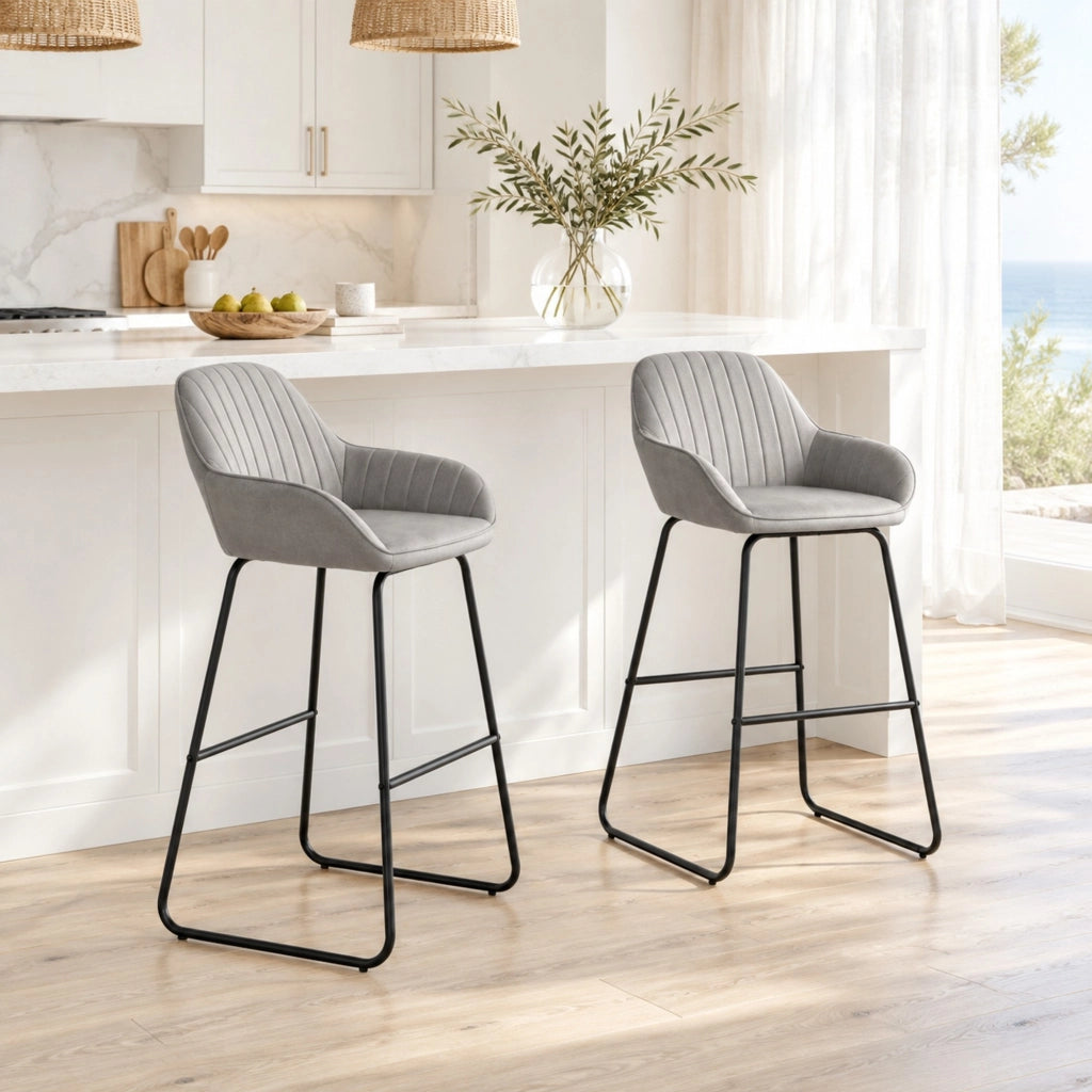 Set di 2 sgabelli da bar 50,5 x 53 x 96 cm in poliestere grigio con braccioli