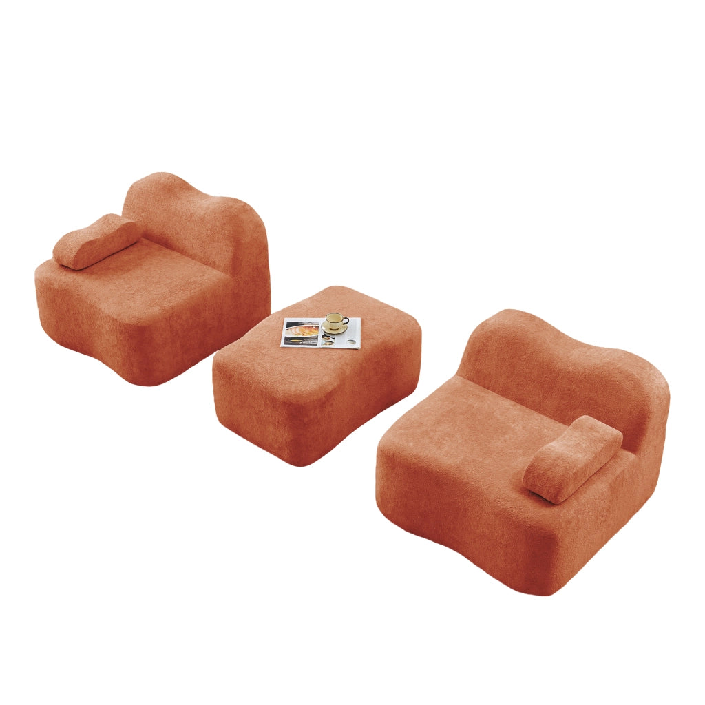 Divano angolare modulare 192x167x70 cm con pouf collegabile in velluto arancione
