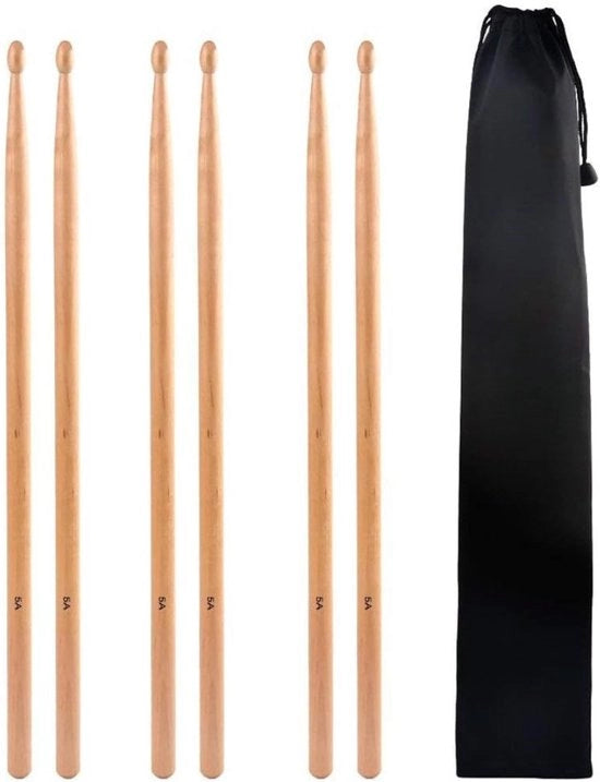 Drumstocchi in Legno di Quercia Classico 5A - 3 Paia - Per Studenti e Adulti - Confezionati in Tela Impermeabile - (5A)
