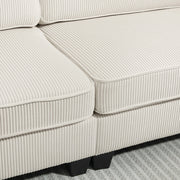 Divano 3 posti in tessuto a coste crema con struttura robusta 227x84x87 cm