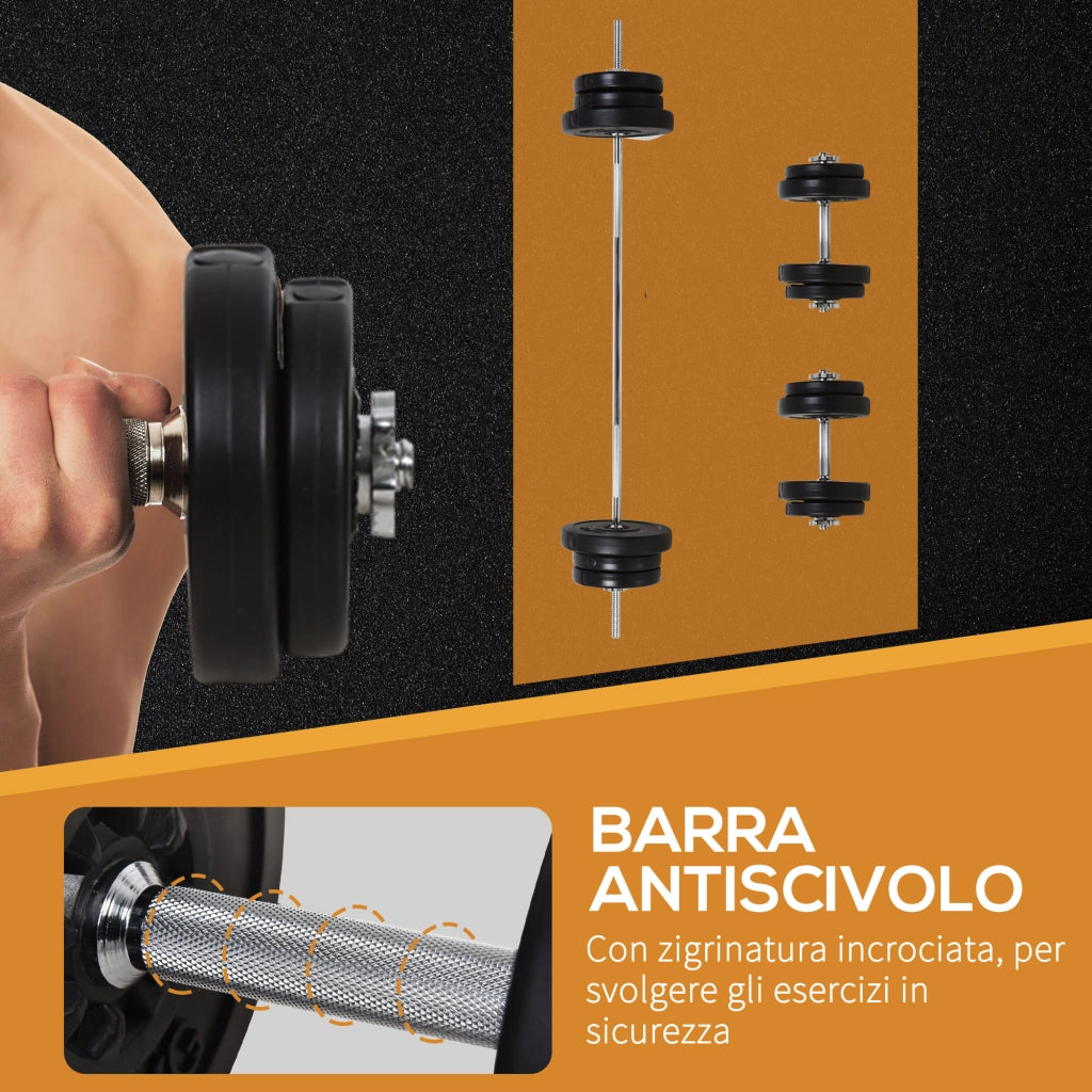 Set Bilanciere e Manubri 65kg ¨C Xylo ¨C 14 Dischi Acciaio e Plastica