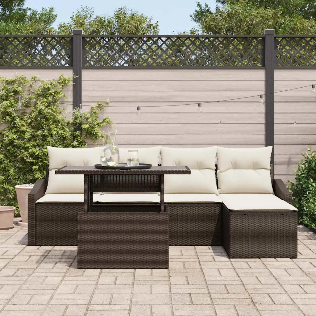 Set Divano da Giardino 6 pcs Marrone e Crema polyrattan
