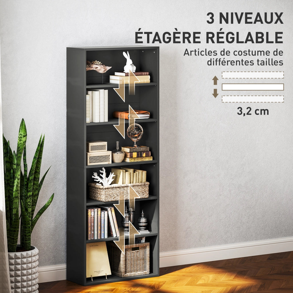 Libreria scaffale 6 livelli regolabile ¨C zephmum ¨C 60x24x158.5 cm nero
