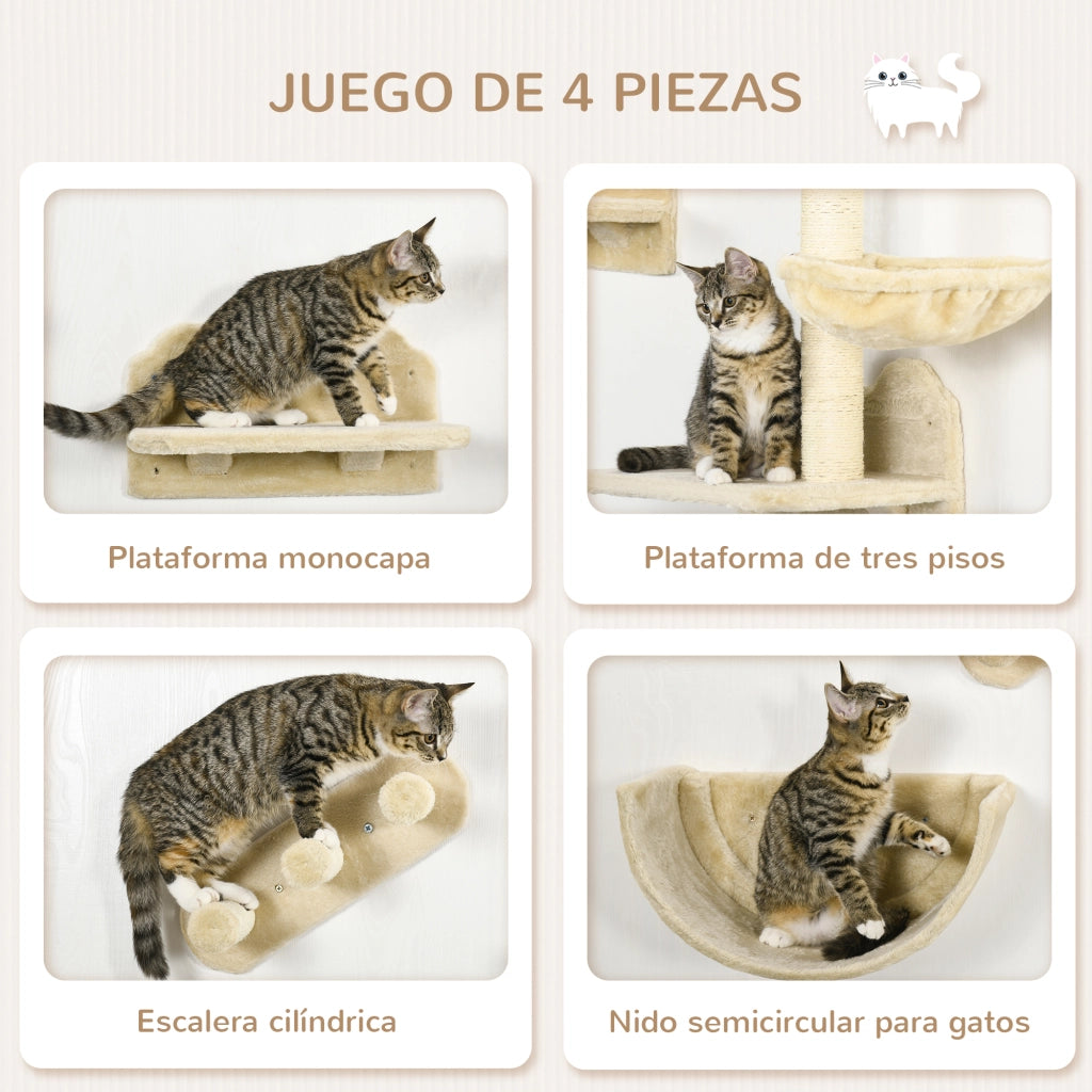 Set di Ripiani e Amache per Gatti ¨C Zephmum ¨C 4 Pezzi Beige