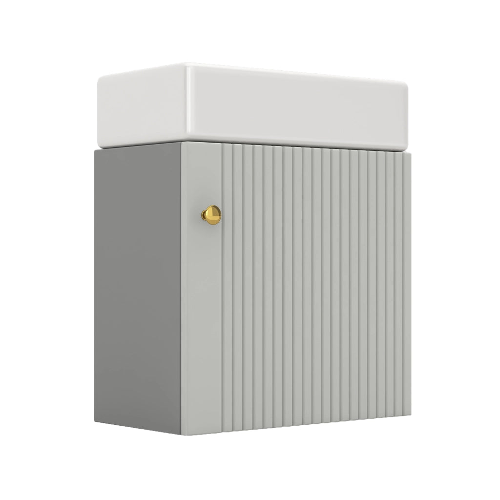 Mobile Bagno Sospeso con Lavabo 46 cm; Anta con Motivo 3D; MDF; Grigio e Bianco