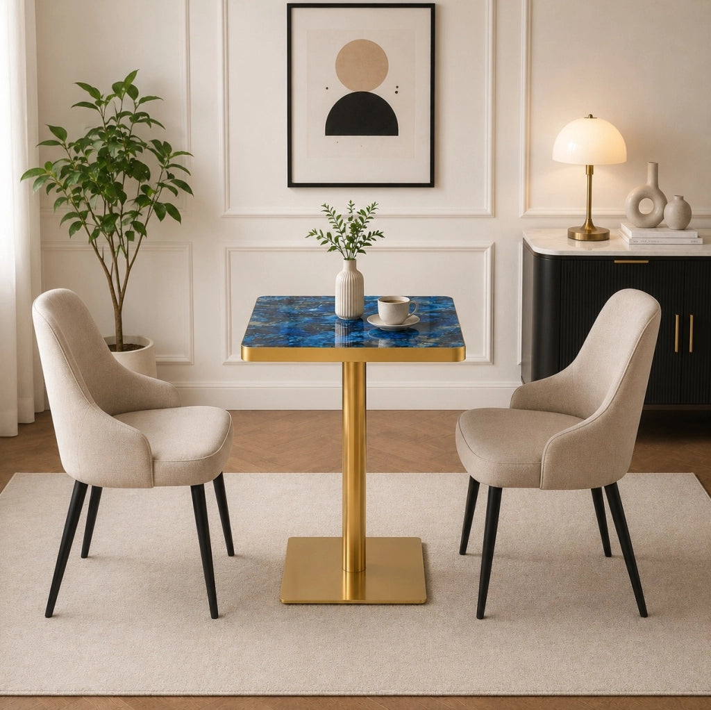 Tavolo quadrato 60x60 cm blu MDF e metallo - per 2-4 persone