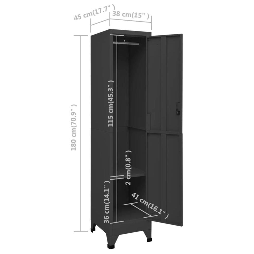 Locker Cabinet, Anthracite, 38x45x180 Cm, Steel