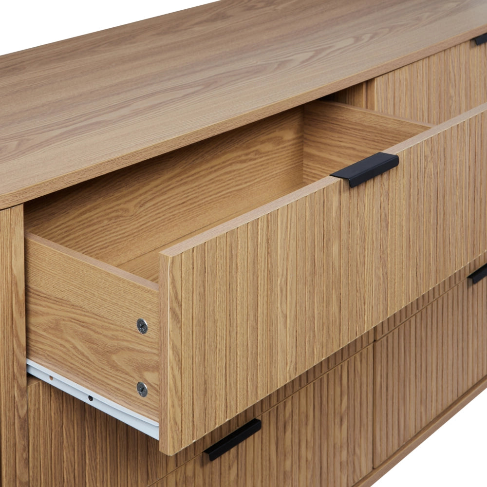 Cassettiera con 6 cassetti MDF legno chiaro gambe in metallo stile retrò