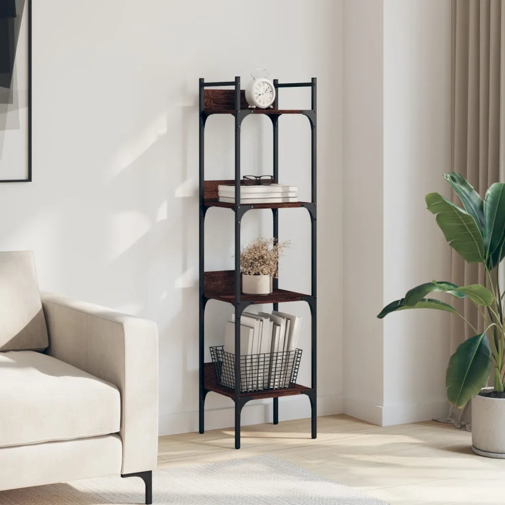 Libreria 4 Ripiani-Scaffale per Libri-Mobile di Stoccaggio Rovere Marrone 35x30x138,5 Legno Multistrato