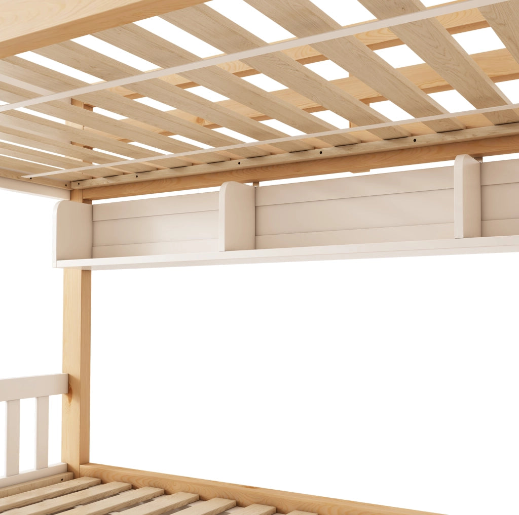 Letto a castello per bambini 90x200 cm con contenitore idraulico in legno bianco e rovere HOMVRA
