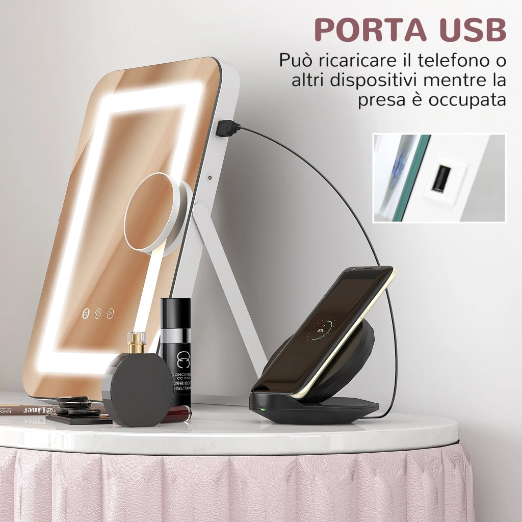 Specchio Trucco con Luci Regolabili ¨C zephmum ¨C Bianco, 31x41.5x3cm