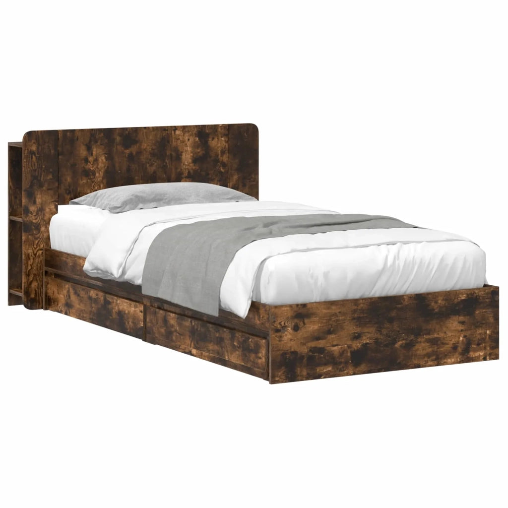 Letto singolo | Letto per adulti | Telaio del letto con storage Rovere Fumo 100 x 200 cm